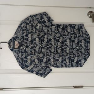 Original Penguin Blue Palm Tree Short Sleeve Button Down